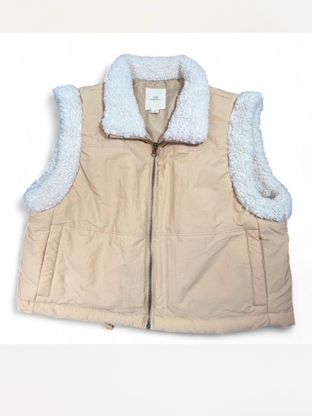 Thread & Supply Sherpa Lined Utility Vest Medium Tan Cream Fleece